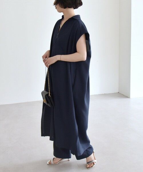 SHIPS / シップス ロング・マキシ丈ワンピース | quaranciel:〈洗濯機可能〉リネン ライク スキッパー シャツ ワンピース＆パンツ セットアップ | 詳細25