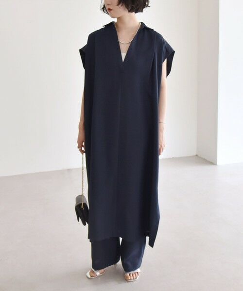 SHIPS / シップス ロング・マキシ丈ワンピース | quaranciel:〈洗濯機可能〉リネン ライク スキッパー シャツ ワンピース＆パンツ セットアップ | 詳細26