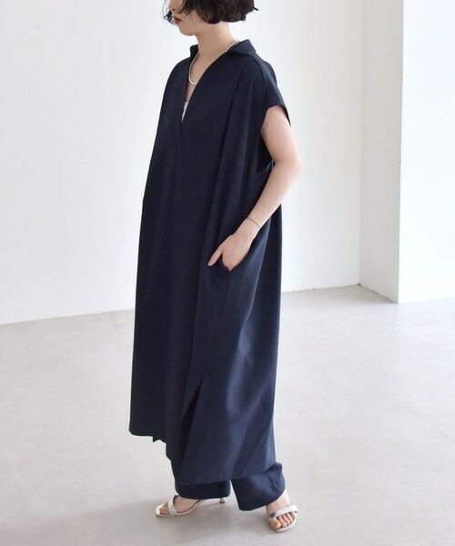 SHIPS / シップス ロング・マキシ丈ワンピース | quaranciel:〈洗濯機可能〉リネン ライク スキッパー シャツ ワンピース＆パンツ セットアップ | 詳細27