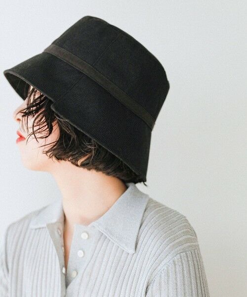 SHIPS for women/シップスウィメン quaranciel:〈手洗い可能〉リネン ライク リボン バケット ハット ブラック ONE SIZE SHIPS for women/シップスウィメン quaranciel:〈手洗い可能〉リネン ライク リボン バケット ハット ブラック ONE SIZE