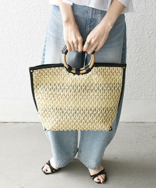 SHIPS for women/シップスウィメン SHIPS any: マルチボーダー クロシェ ペーパー トート バッグ ブラック ONE SIZE SHIPS for women/シップスウィメン SHIPS any: マルチボーダー クロシェ ペーパー トート バッグ ブラック ONE SIZE