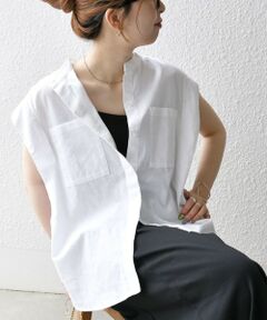 SHIPS / シップス シャツ・ブラウス | SHIPS any:〈洗濯機可能〉リネン コットン バンドカラー フレンチスリーブ ポケット シャツ