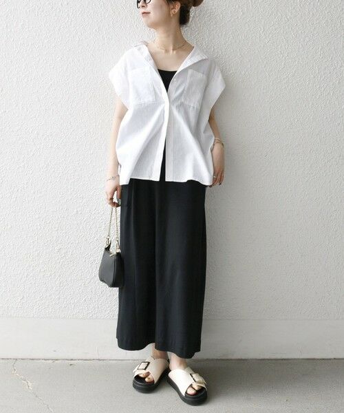 SHIPS / シップス シャツ・ブラウス | SHIPS any:〈洗濯機可能〉リネン コットン バンドカラー フレンチスリーブ ポケット シャツ | 詳細1