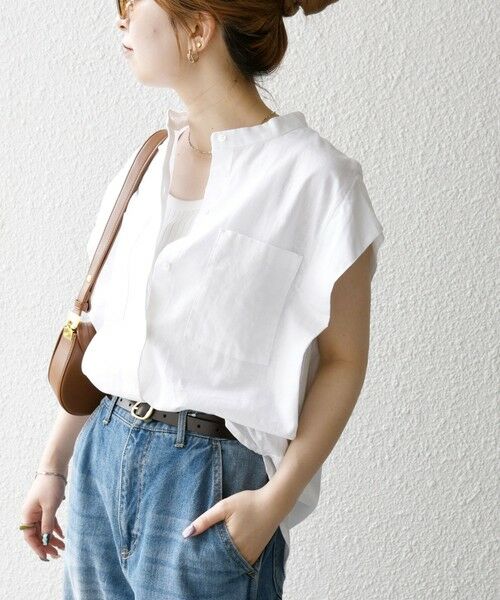 SHIPS / シップス シャツ・ブラウス | SHIPS any:〈洗濯機可能〉リネン コットン バンドカラー フレンチスリーブ ポケット シャツ | 詳細12