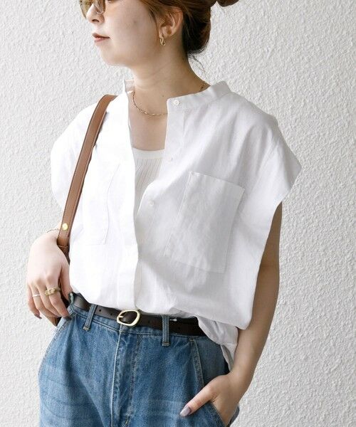 SHIPS / シップス シャツ・ブラウス | SHIPS any:〈洗濯機可能〉リネン コットン バンドカラー フレンチスリーブ ポケット シャツ | 詳細13