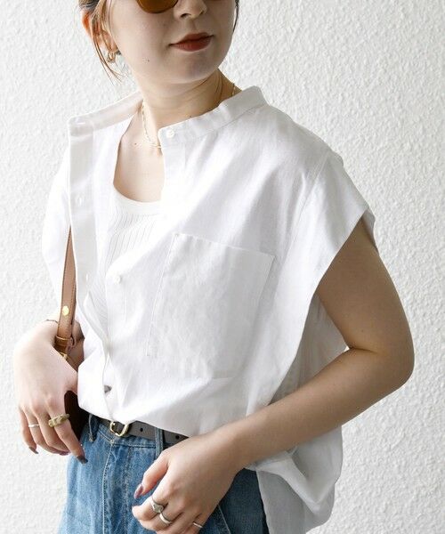 SHIPS / シップス シャツ・ブラウス | SHIPS any:〈洗濯機可能〉リネン コットン バンドカラー フレンチスリーブ ポケット シャツ | 詳細14