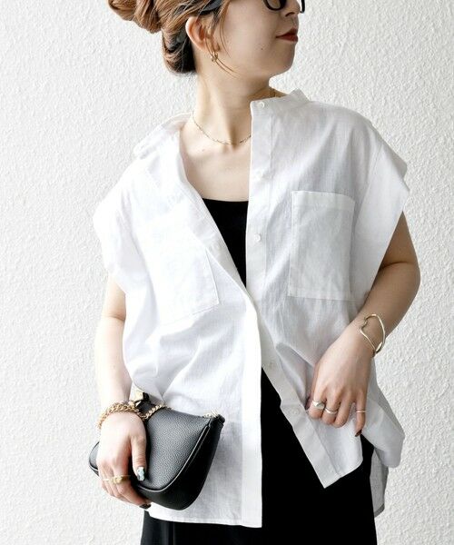 SHIPS / シップス シャツ・ブラウス | SHIPS any:〈洗濯機可能〉リネン コットン バンドカラー フレンチスリーブ ポケット シャツ | 詳細3