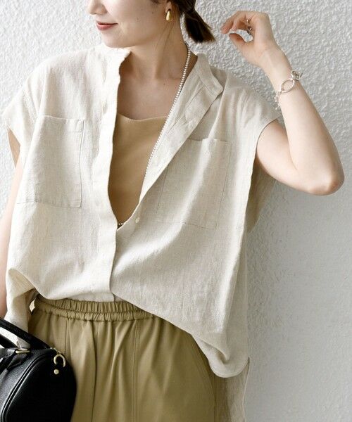 SHIPS / シップス シャツ・ブラウス | SHIPS any:〈洗濯機可能〉リネン コットン バンドカラー フレンチスリーブ ポケット シャツ | 詳細24