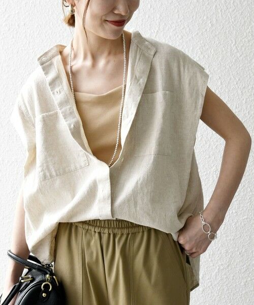 SHIPS / シップス シャツ・ブラウス | SHIPS any:〈洗濯機可能〉リネン コットン バンドカラー フレンチスリーブ ポケット シャツ | 詳細25