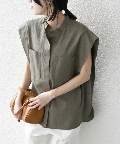 SHIPS for women/シップスウィメン 《予約》SHIPS any:〈洗濯機可能〉リネン コットン フレンチスリーブ ポケット シャツ カーキ ONE SIZE SHIPS for women/シップスウィメン 《予約》SHIPS any:〈洗濯機可能〉リネン コットン フレンチスリーブ ポケット シャツ カーキ ONE SIZE