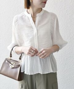 SHIPS any:〈洗濯機可能〉楊柳 シャーリング ぺプラム ギャザー ブラウス