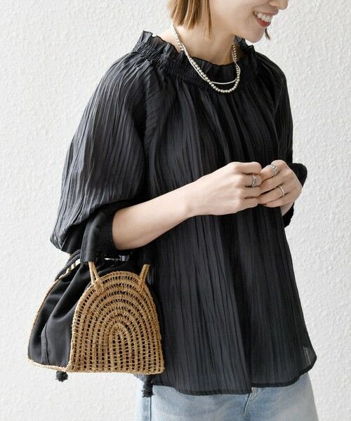 SHIPS / シップス シャツ・ブラウス | SHIPS any:〈洗濯機可能〉ピンタック ジャカード ギャザー ブラウス（チャコールグレー）