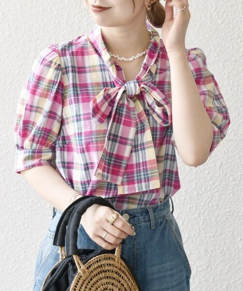 SHIPS / シップス シャツ・ブラウス | SHIPS any:〈洗濯機可能〉マドラス チェック ボウタイ パフスリーブ ブラウス | 詳細3