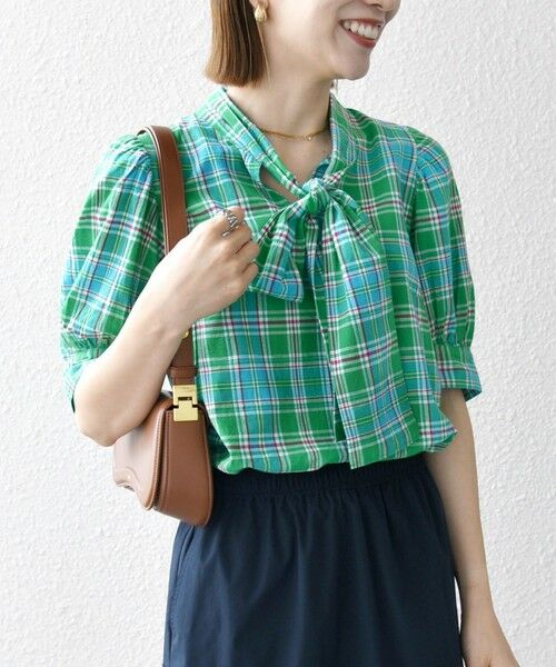 SHIPS for women/シップスウィメン 《予約》SHIPS any:〈洗濯機可能〉マドラス チェック ボウタイ パフスリーブ ブラウス グリーン ONE SIZE SHIPS for women/シップスウィメン 《予約》SHIPS any:〈洗濯機可能〉マドラス チェック ボウタイ パフスリーブ ブラウス グリーン ONE SIZE