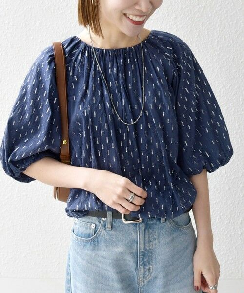 SHIPS for women/シップスウィメン SHIPS any:〈洗濯機可能〉ラメ ドビー ギャザー パフ スリーブ ブラウス ネイビー ONE SIZE SHIPS for women/シップスウィメン SHIPS any:〈洗濯機可能〉ラメ ドビー ギャザー パフ スリーブ ブラウス ネイビー ONE SIZE