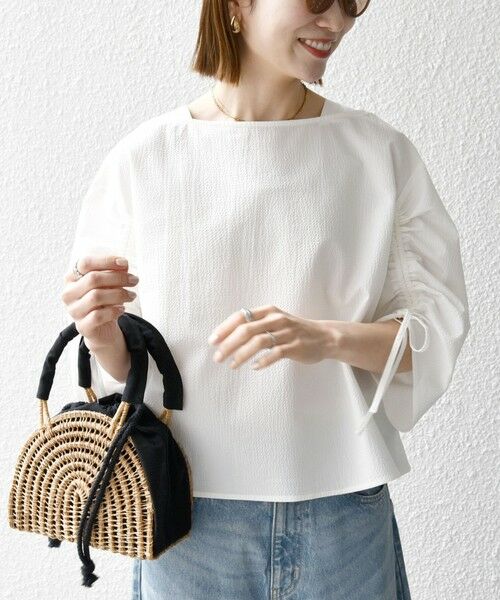 SHIPS for women / シップスウィメン シャツ・ブラウス | SHIPS any:〈洗濯機可能〉ミニサッカー ドロスト リボン ボートネック ブラウス | 詳細12