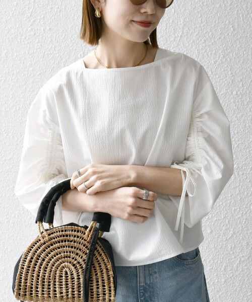 SHIPS for women / シップスウィメン シャツ・ブラウス | SHIPS any:〈洗濯機可能〉ミニサッカー ドロスト リボン ボートネック ブラウス | 詳細4