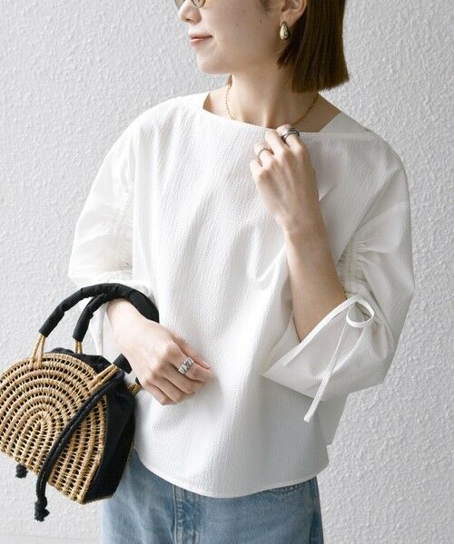 SHIPS for women / シップスウィメン シャツ・ブラウス | SHIPS any:〈洗濯機可能〉ミニサッカー ドロスト リボン ボートネック ブラウス | 詳細5
