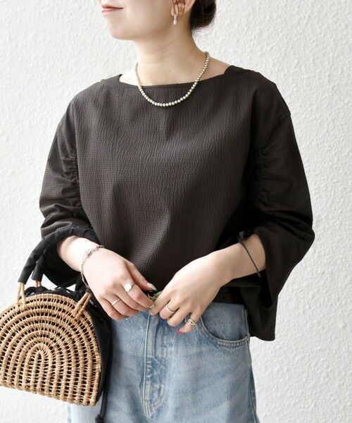SHIPS for women / シップスウィメン シャツ・ブラウス | SHIPS any:〈洗濯機可能〉ミニサッカー ドロスト リボン ボートネック ブラウス | 詳細26