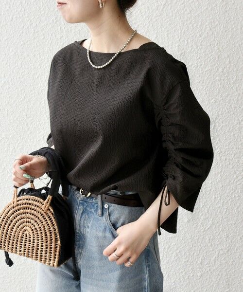 SHIPS for women / シップスウィメン シャツ・ブラウス | SHIPS any:〈洗濯機可能〉ミニサッカー ドロスト リボン ボートネック ブラウス | 詳細30