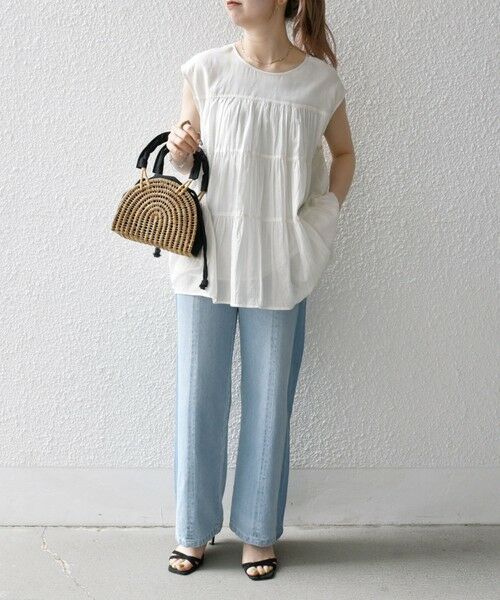 SHIPS / シップス シャツ・ブラウス | SHIPS any:〈手洗い可能〉箔 ティアード レースアップ フレンチスリーブ ブラウス | 詳細1