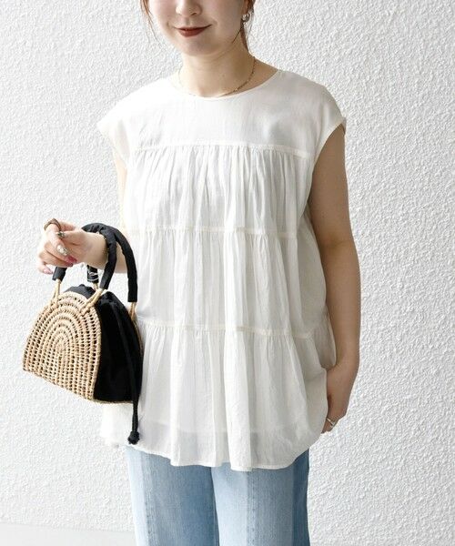 SHIPS / シップス シャツ・ブラウス | SHIPS any:〈手洗い可能〉箔 ティアード レースアップ フレンチスリーブ ブラウス | 詳細11