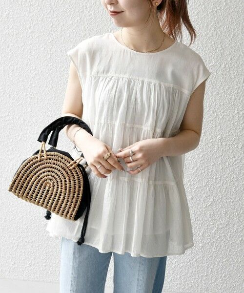 SHIPS / シップス シャツ・ブラウス | SHIPS any:〈手洗い可能〉箔 ティアード レースアップ フレンチスリーブ ブラウス | 詳細12