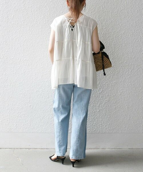 SHIPS / シップス シャツ・ブラウス | SHIPS any:〈手洗い可能〉箔 ティアード レースアップ フレンチスリーブ ブラウス | 詳細2