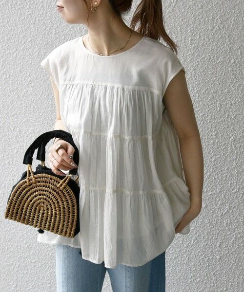 SHIPS / シップス シャツ・ブラウス | SHIPS any:〈手洗い可能〉箔 ティアード レースアップ フレンチスリーブ ブラウス | 詳細4