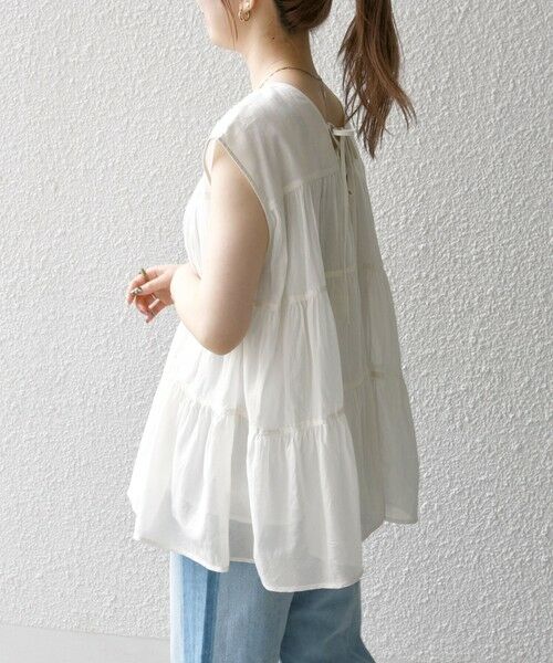 SHIPS / シップス シャツ・ブラウス | SHIPS any:〈手洗い可能〉箔 ティアード レースアップ フレンチスリーブ ブラウス | 詳細5