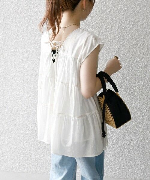 SHIPS / シップス シャツ・ブラウス | SHIPS any:〈手洗い可能〉箔 ティアード レースアップ フレンチスリーブ ブラウス | 詳細7