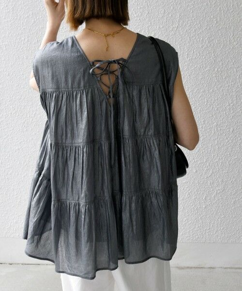 SHIPS / シップス シャツ・ブラウス | SHIPS any:〈手洗い可能〉箔 ティアード レースアップ フレンチスリーブ ブラウス | 詳細17