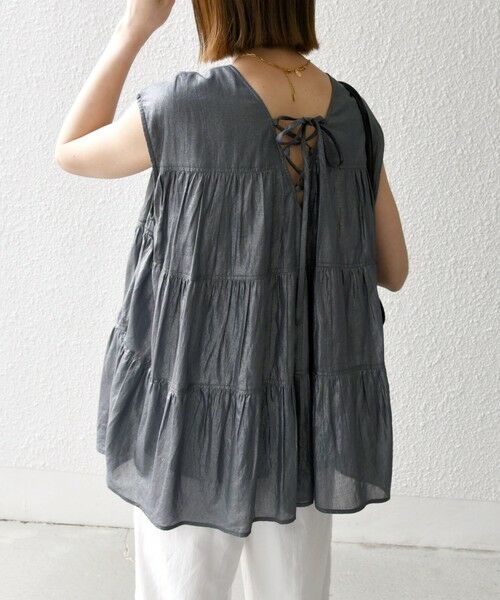 SHIPS / シップス シャツ・ブラウス | SHIPS any:〈手洗い可能〉箔 ティアード レースアップ フレンチスリーブ ブラウス | 詳細19