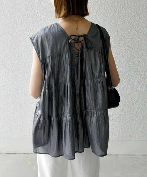 SHIPS / シップス シャツ・ブラウス | SHIPS any:〈手洗い可能〉箔 ティアード レースアップ フレンチスリーブ ブラウス | 詳細20