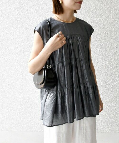 SHIPS / シップス シャツ・ブラウス | SHIPS any:〈手洗い可能〉箔 ティアード レースアップ フレンチスリーブ ブラウス | 詳細23