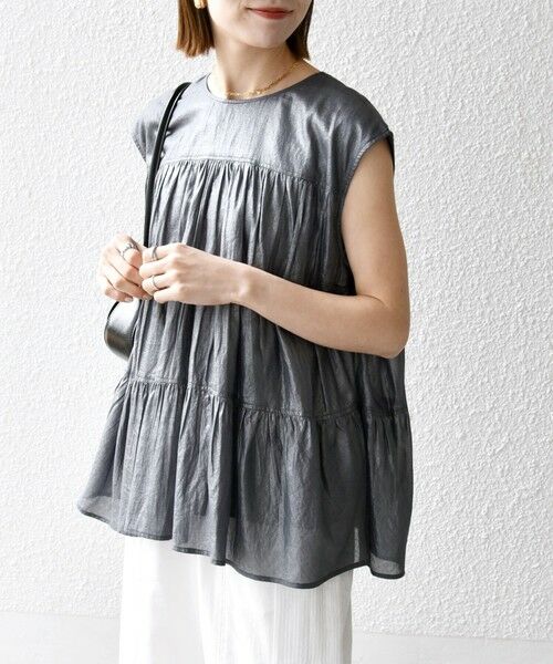 SHIPS for women/シップスウィメン 《予約》SHIPS any:〈手洗い可能〉箔 ティアード レースアップ フレンチスリーブ ブラウス チャコールグレー ONE SIZE SHIPS for women/シップスウィメン 《予約》SHIPS any:〈手洗い可能〉箔 ティアード レースアップ フレンチスリーブ ブラウス チャコールグレー ONE SIZE