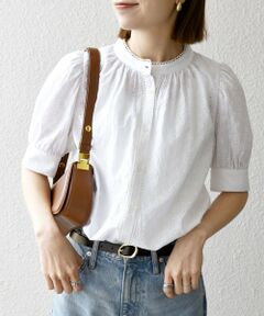 SHIPS / シップス シャツ・ブラウス | SHIPS any: エンブロイダリー シャンブレー スタンドカラー パフ ブラウス