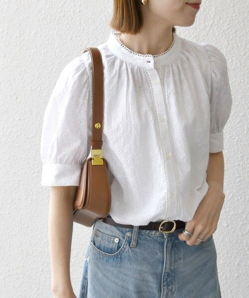 SHIPS / シップス シャツ・ブラウス | SHIPS any: エンブロイダリー シャンブレー スタンドカラー パフ ブラウス | 詳細7