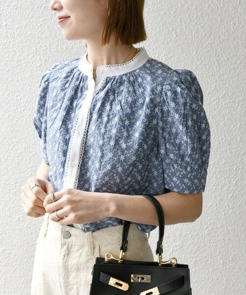 SHIPS / シップス シャツ・ブラウス | SHIPS any: エンブロイダリー シャンブレー スタンドカラー パフ ブラウス | 詳細15