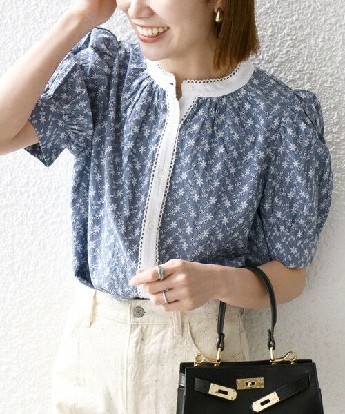 SHIPS / シップス シャツ・ブラウス | SHIPS any: エンブロイダリー シャンブレー スタンドカラー パフ ブラウス | 詳細18