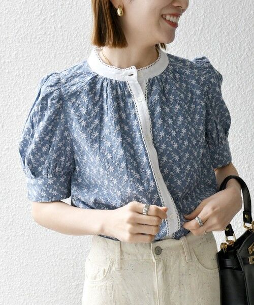 SHIPS / シップス シャツ・ブラウス | SHIPS any: エンブロイダリー シャンブレー スタンドカラー パフ ブラウス | 詳細20