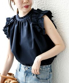 SHIPS / シップス シャツ・ブラウス | SHIPS any:〈洗濯機可能〉ミニサッカー フリル スタンドカラー シャツ ブラウス