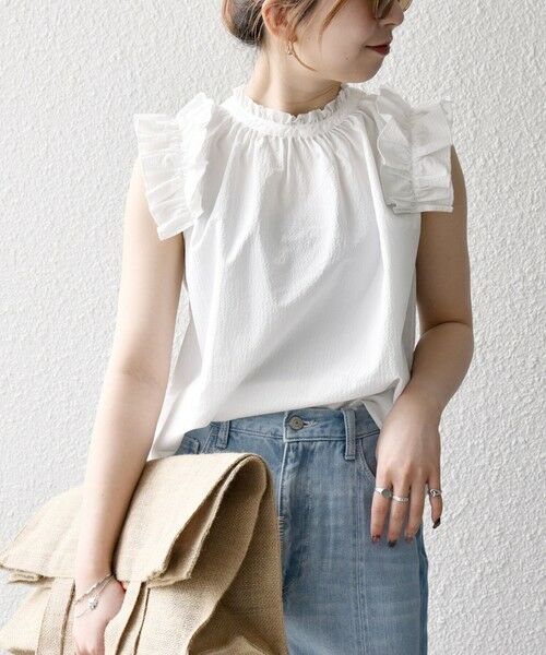 SHIPS / シップス シャツ・ブラウス | SHIPS any:〈洗濯機可能〉ミニサッカー フリル スタンドカラー シャツ ブラウス | 詳細10