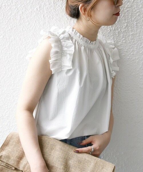 SHIPS / シップス シャツ・ブラウス | SHIPS any:〈洗濯機可能〉ミニサッカー フリル スタンドカラー シャツ ブラウス | 詳細3