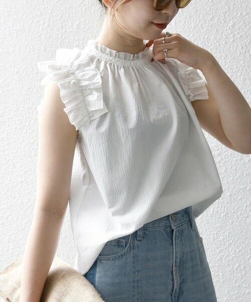 SHIPS / シップス シャツ・ブラウス | SHIPS any:〈洗濯機可能〉ミニサッカー フリル スタンドカラー シャツ ブラウス | 詳細4