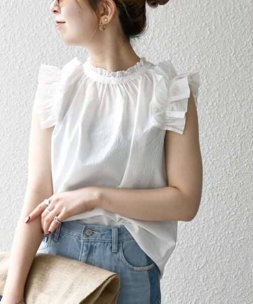 SHIPS / シップス シャツ・ブラウス | SHIPS any:〈洗濯機可能〉ミニサッカー フリル スタンドカラー シャツ ブラウス | 詳細5