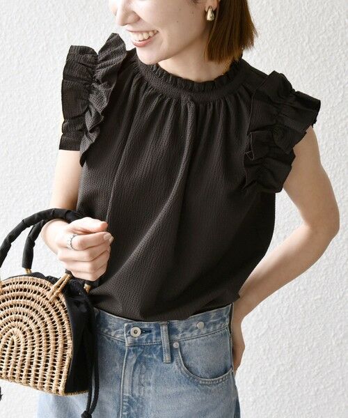 SHIPS / シップス シャツ・ブラウス | SHIPS any:〈洗濯機可能〉ミニサッカー フリル スタンドカラー シャツ ブラウス | 詳細30