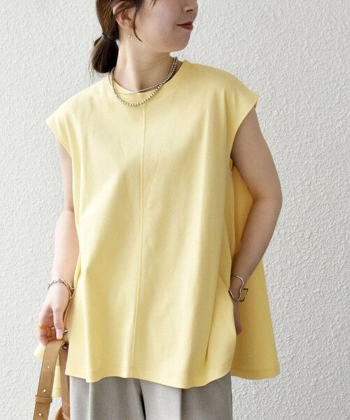 SHIPS / シップス カットソー | 《一部追加予約》SHIPS any:〈接触冷感/汗染み防止加工/洗濯機可能〉Aライン フレンチスリーブ TEE（イエロー）
