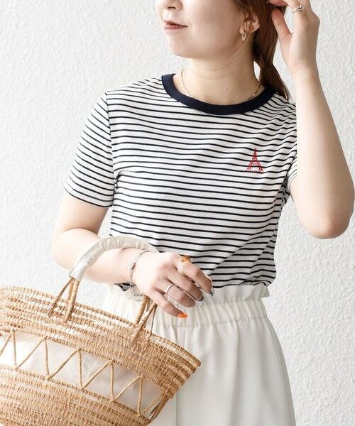 SHIPS for women/シップスウィメン 【SHIPS any別注】PETIT BATEAU: ロゴ プリント コンパクト ボーダー TEE 25SS ネイビー ONE SIZE SHIPS for women/シップスウィメン 【SHIPS any別注】PETIT BATEAU: ロゴ プリント コンパクト ボーダー TEE 25SS ネイビー ONE SIZE