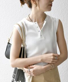 SHIPS / シップス タンクトップ | SHIPS any:〈洗濯機可能〉ワッフル ヘンリーネック 2WAY ノースリーブ TEE